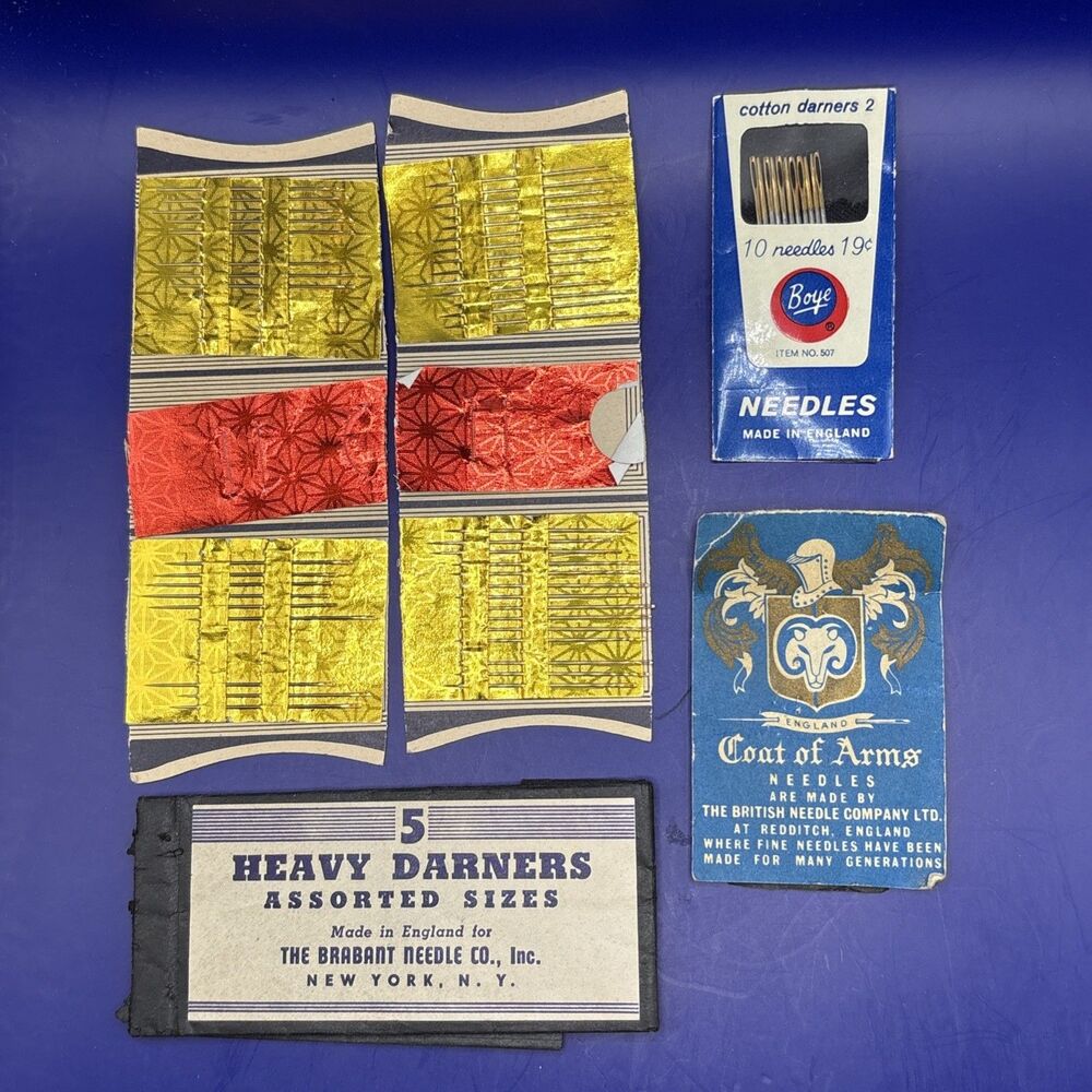 Vintage Sewing Needle Lot Boye British Coat of Arms Heavy Darners Ephemera
